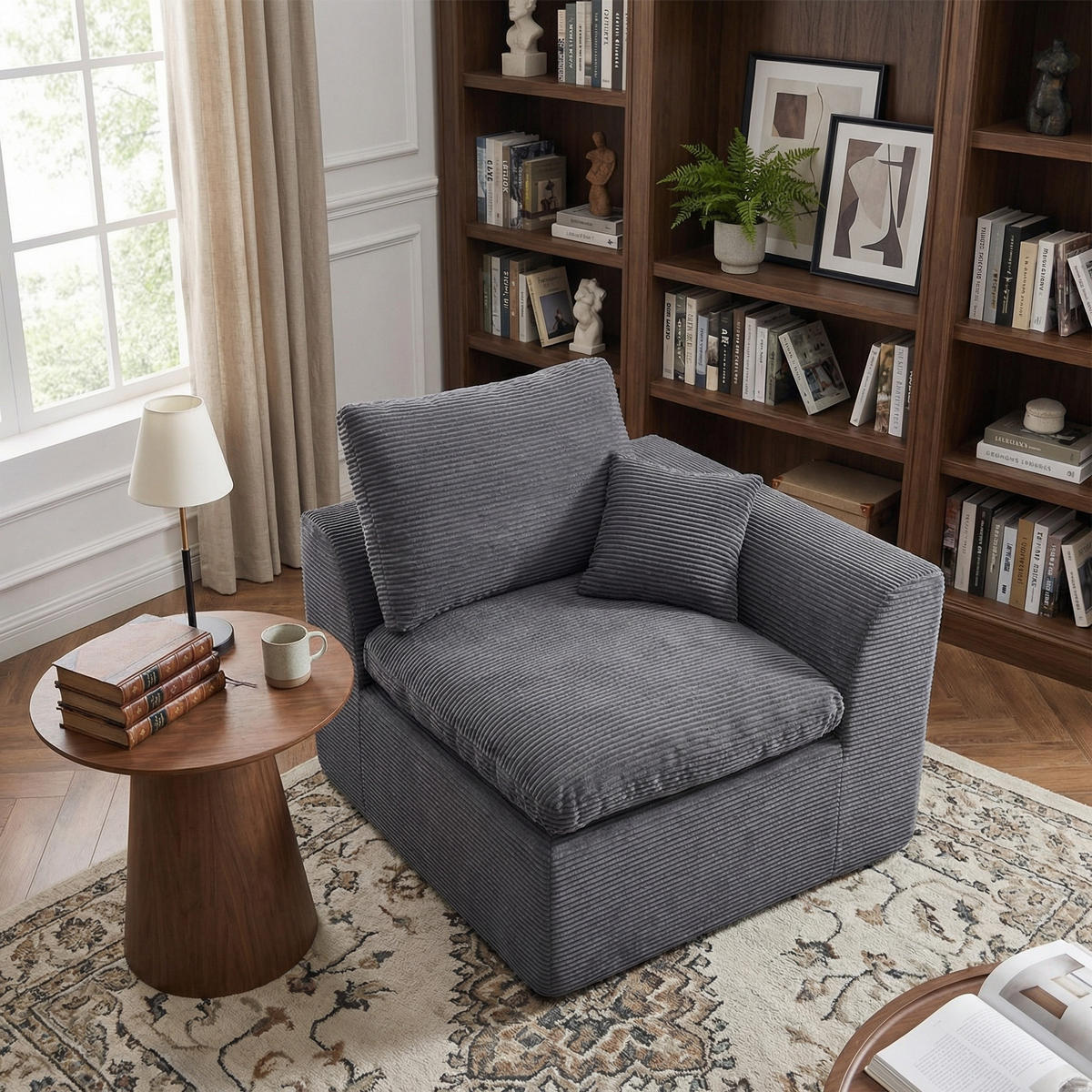 SESSEL Cord-Sofa mit Federkern-Polsterung und Kissen, Montagefrei - Dunkelgrau, Textil (101/84/102cm) - Urban Meuble