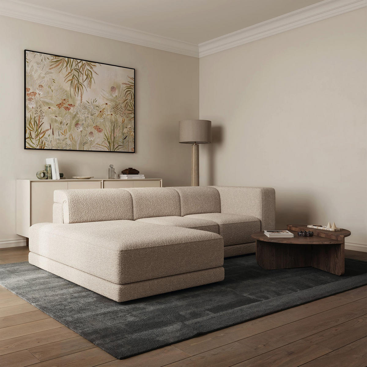 ECKSOFA Novals L-Form, 4-Sitzer, links 278 cm - Ecru/Schwarz, Holz/Kunststoff (278/168cm) - Selsey