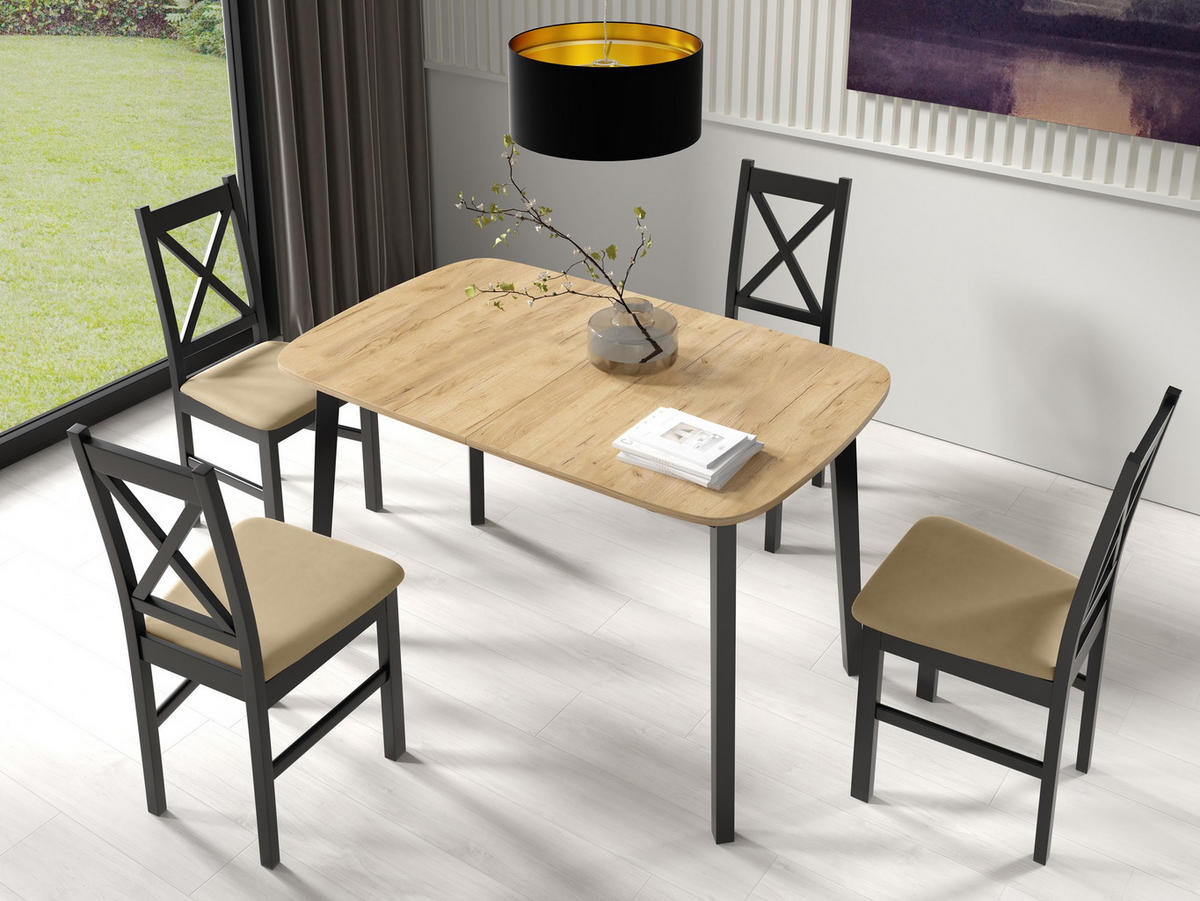 ESSTISCH NICO S Ausziehbar 130 - 170 / 80 x 77 cm - Schwarz/Weiß, Holz (130/80/77cm) - MASSENO