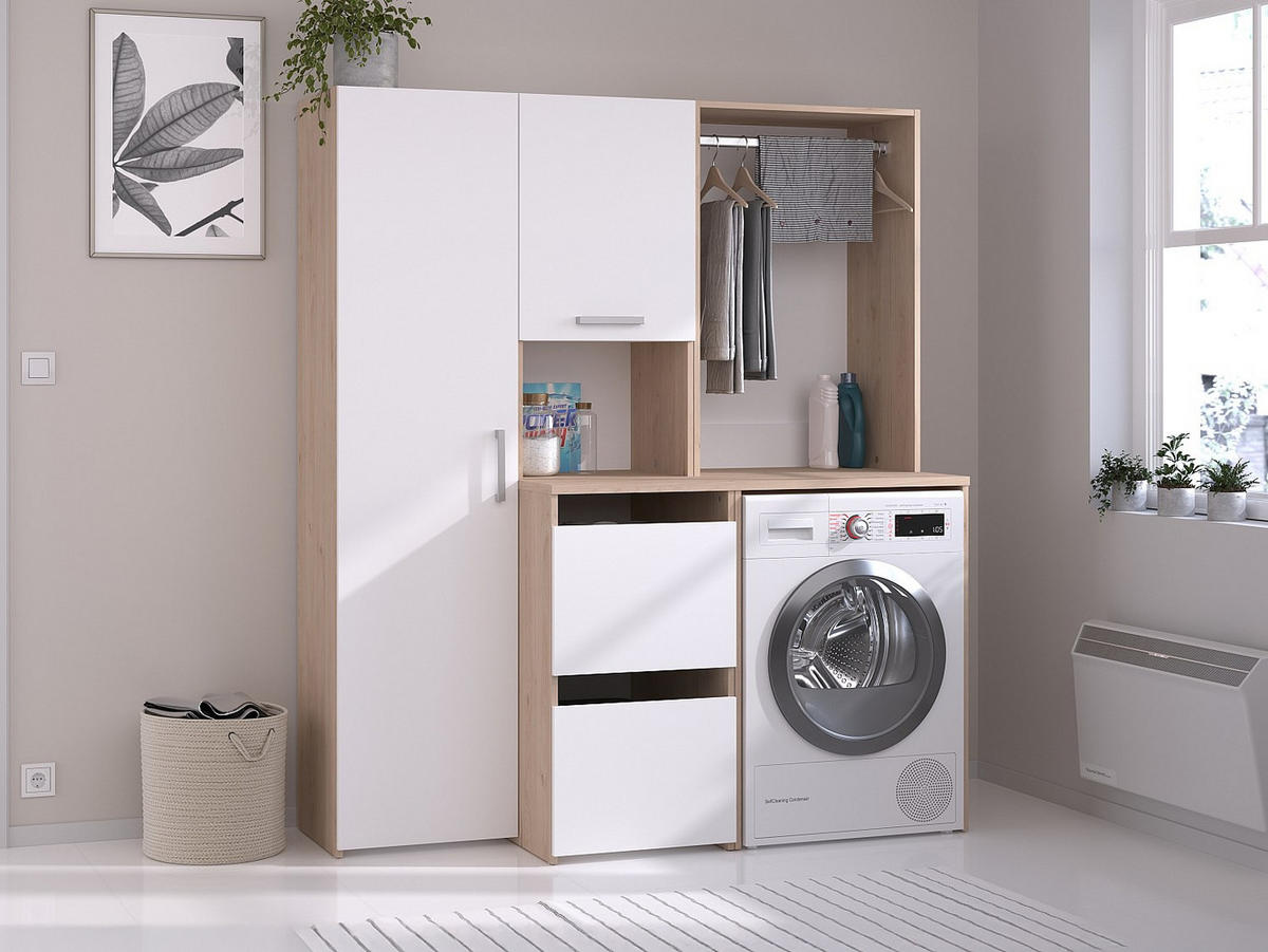 WASCHMASCHINENMÖBEL - 156.7cm x 66.8cm - Holzspan - naturfarben hell, weiß - ERKANO - Naturfarben, Holz (156.7/184.4/66.8cm) - Vente-Unique