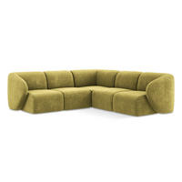 ECKSOFA Chenille Stoff Grün - Limette/Schwarz, Holzwerkstoff/Kunststoff (251/251cm) - Makamii