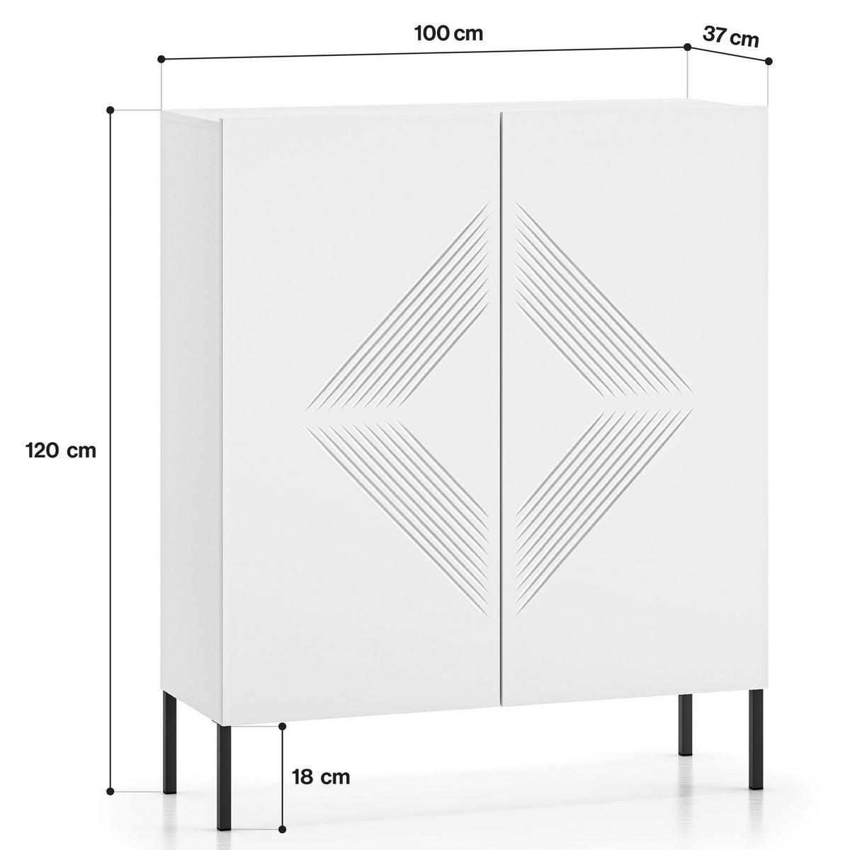KOMMODE NEBRO,Weiß - Schwarz/Weiß, Holzwerkstoff (100/120/37cm) - KONSIMO®