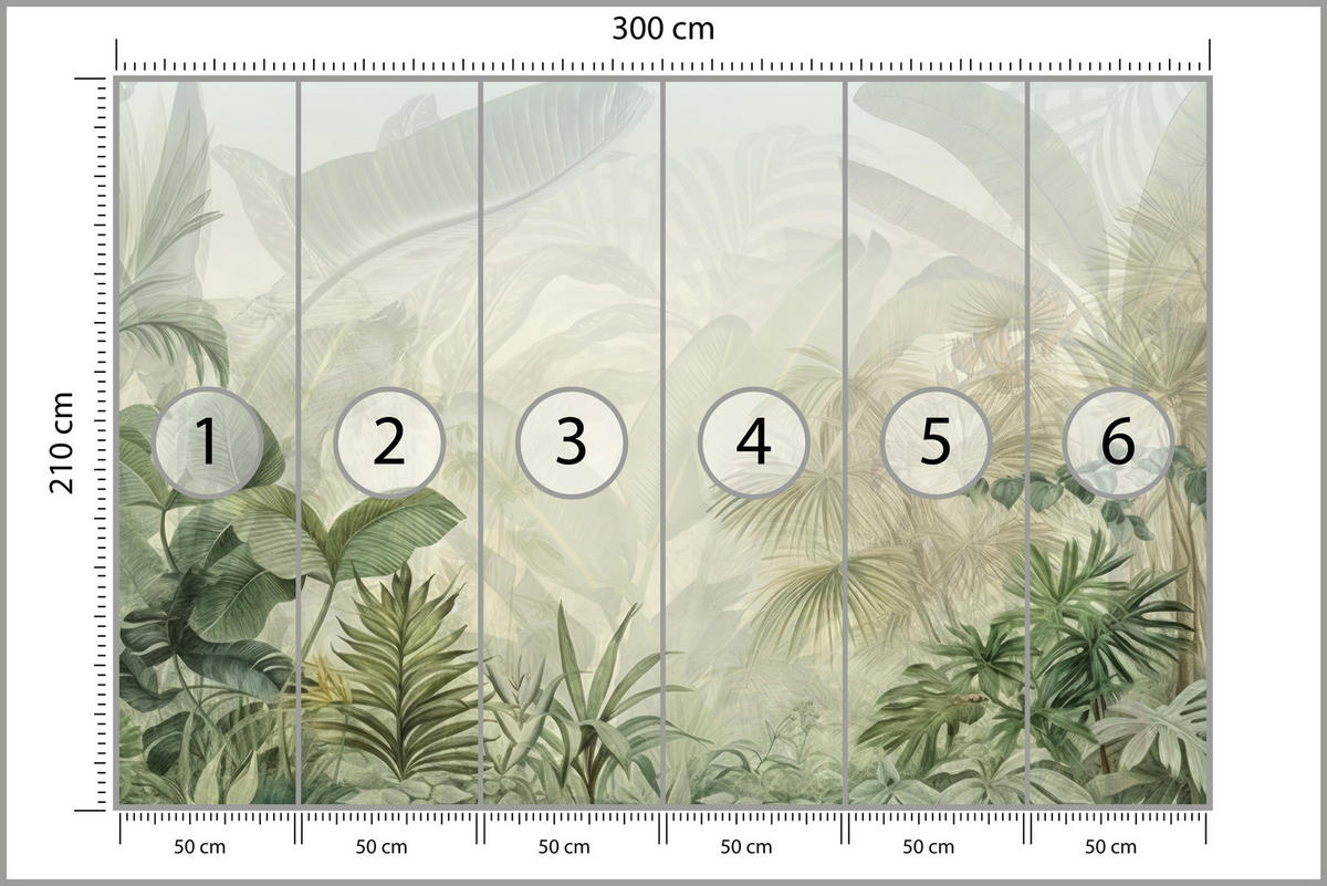 FOTOTAPETE für Schlafzimmer Tropenpflanzen Nebel Palmen Blätter 300x210 - Weiß/Grau, Papier (300/210cm) - Muralo