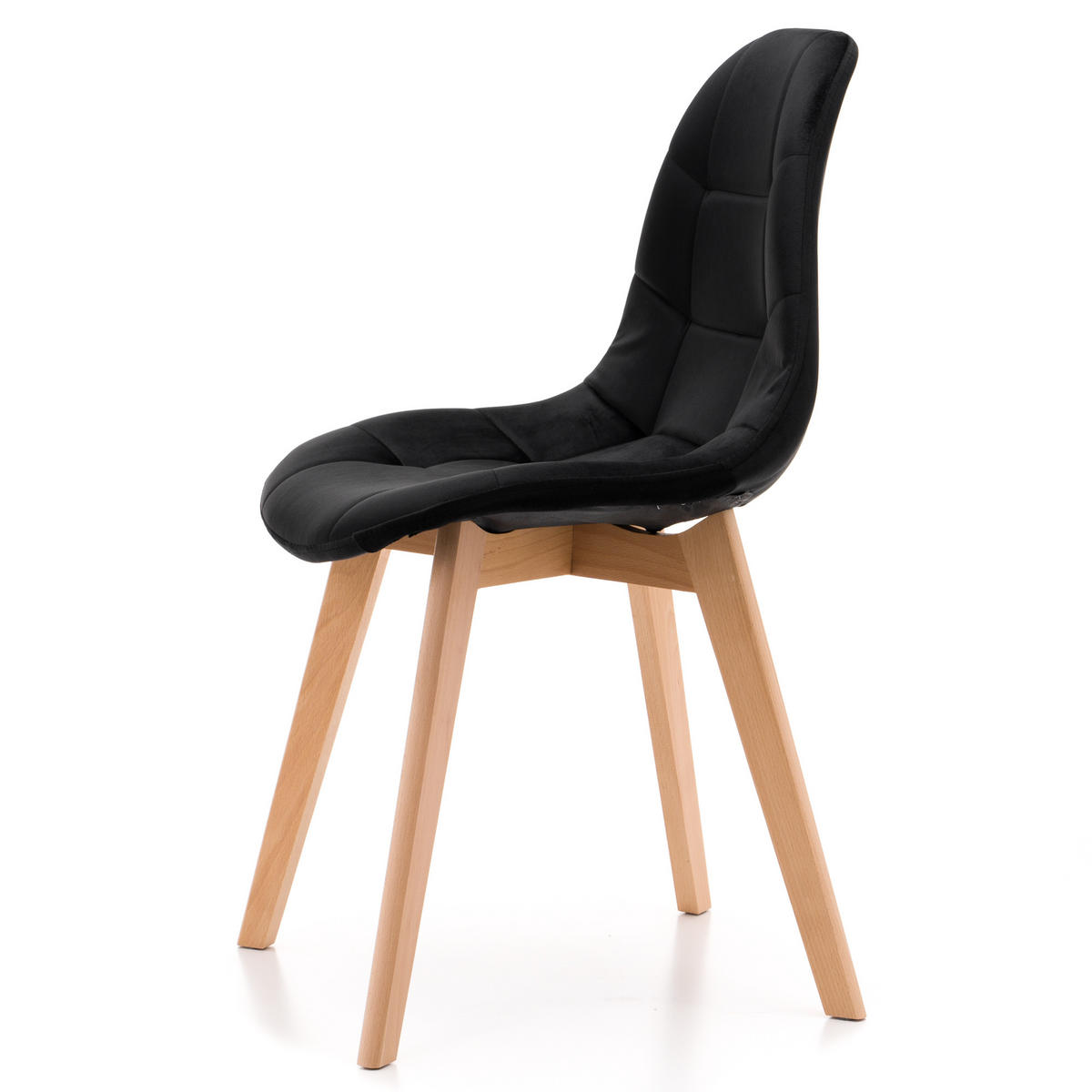 STUHL VEGAS im skandinavischen Stil - schwarz - Samt Velours - Schwarz/Naturfarben, Holz/Kunststoff (47/86/42cm) - NEW HOME