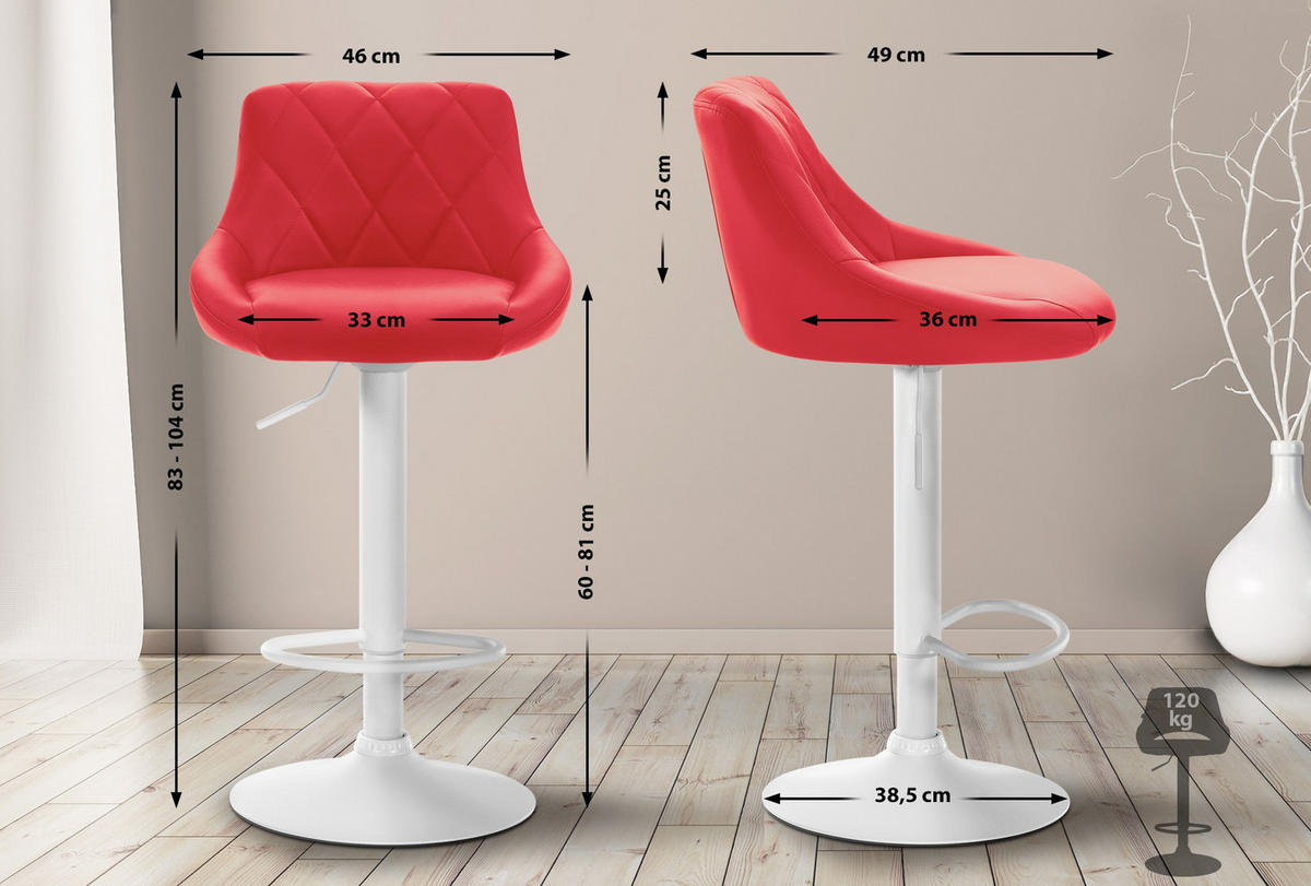 BARHOCKER Lederlook rot - Rot/Weiß, Textil/Metall (46/83/49cm) - CLP
