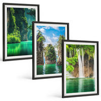 BILDER SET 3er Set - 40x60 cm Schwarzer Rahmen - Grüne Landschaften, Wasserfälle - Schwarz, Kunststoff (40/60cm) - TULUP