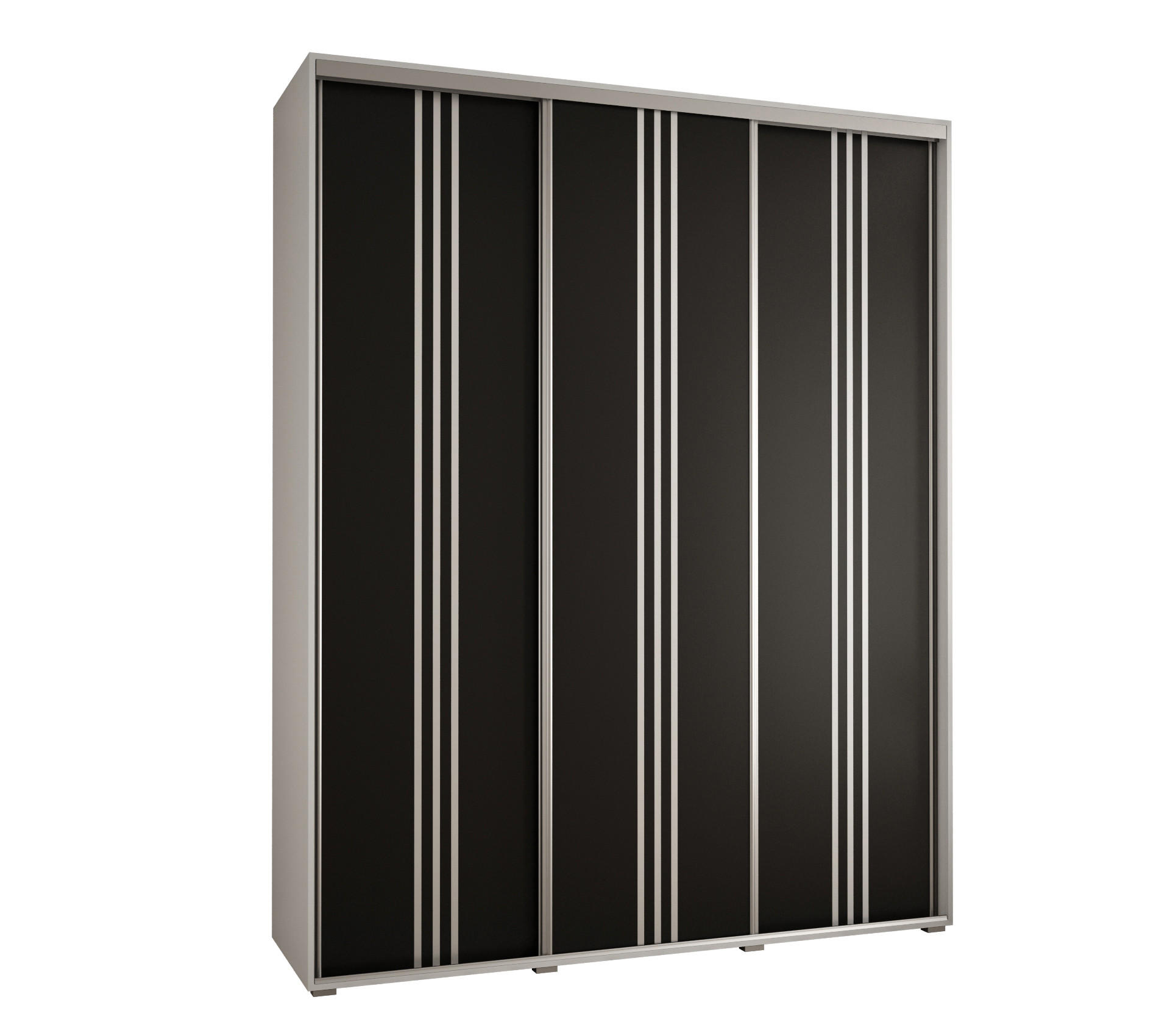 Abiks Möbel Schwebetürenschrank Weiß, Schwarz, Silber 200x235x45 cm