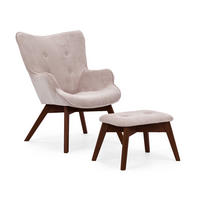 LOUNGESESSEL mit Fußhocker Lenari Puderrosa Cordstoff mit Füßen in Braun - Hellrosa/Braun, Holz/Textil (71/96/86cm) - S-Style Möbel