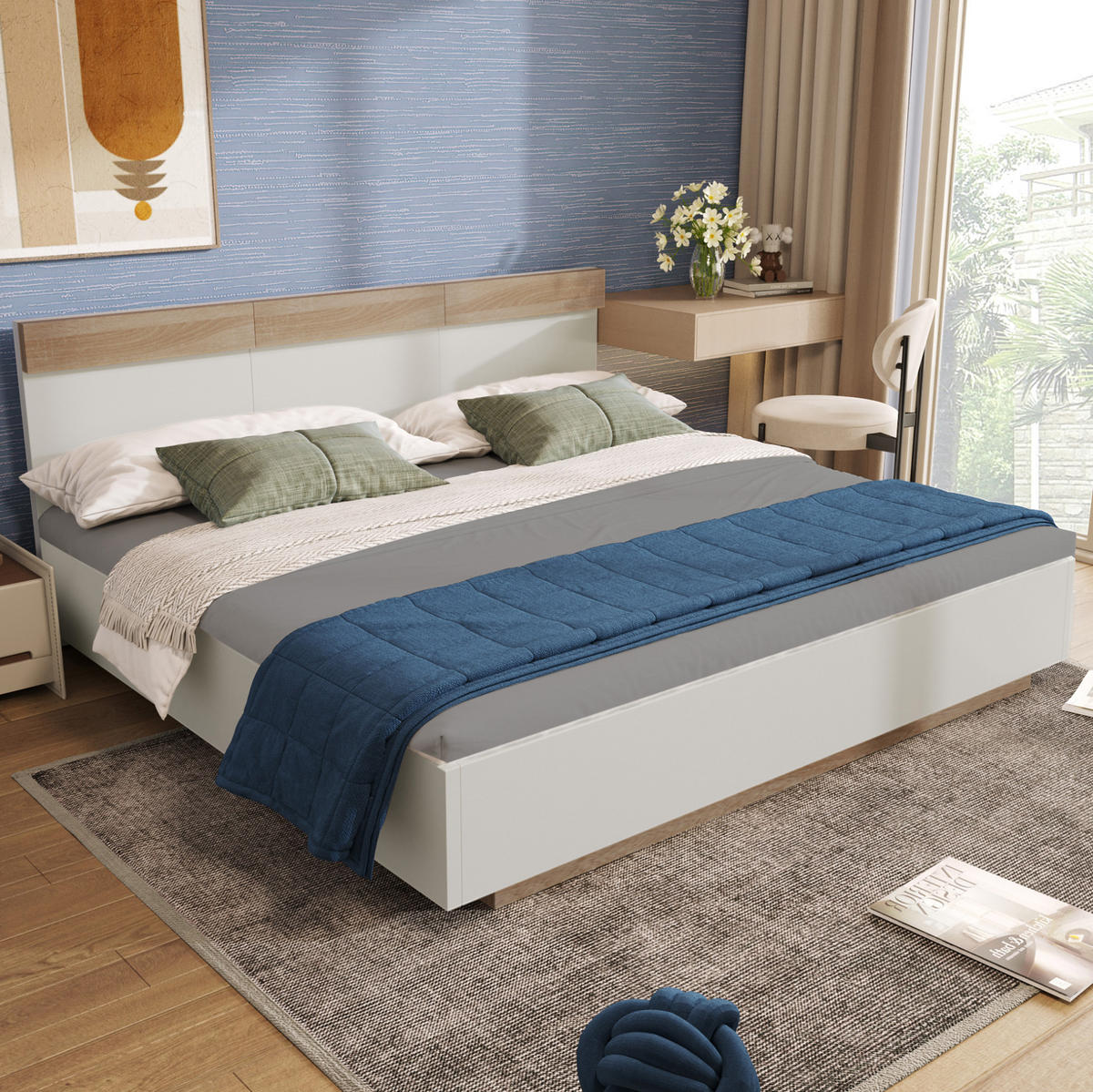 DOPPELBETT 180/200 cm mit Kopfteil und Lattenrost in Schwebeoptik aus werkstoff, Sonoma-Eiche/Weiß - Weiß, Holzwerkstoff (180/200cm) - Redom