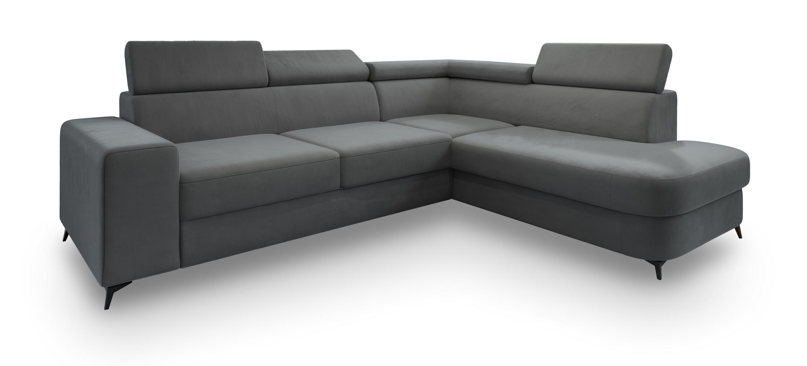 ECKSOFA ALVORO R-S Grau Velours-Stoff mit Schlaffunktion - Grau, Holz (253/190cm) - MASSENO