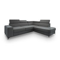 ECKSOFA ALVORO R-S Grau Velours-Stoff mit Schlaffunktion - Grau, Holz (253/190cm) - MASSENO