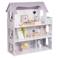 PUPPENHAUS ANNA Puppen Villa möbliert 3 Etagen - Grau, Holz (62/70/27cm) - Coemo