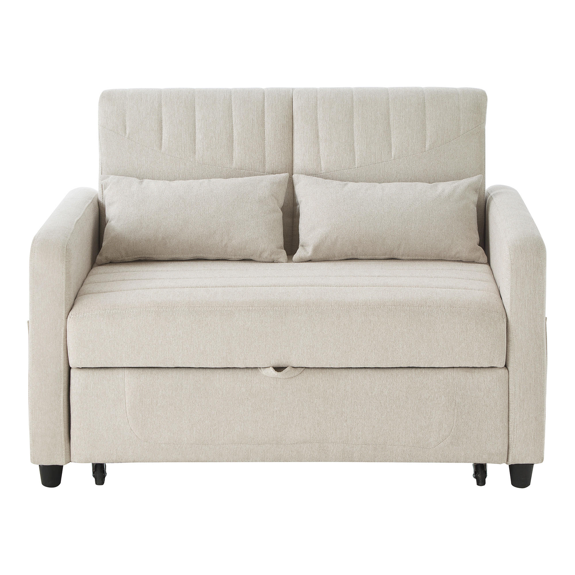 SOFABETT Baumwoll-Leinen mit Ausziehfunktion und verstellbarer Rückenlehne Beige 114/77/82,5 cm - Beige, Textil (77/82.5/114cm) - Redom