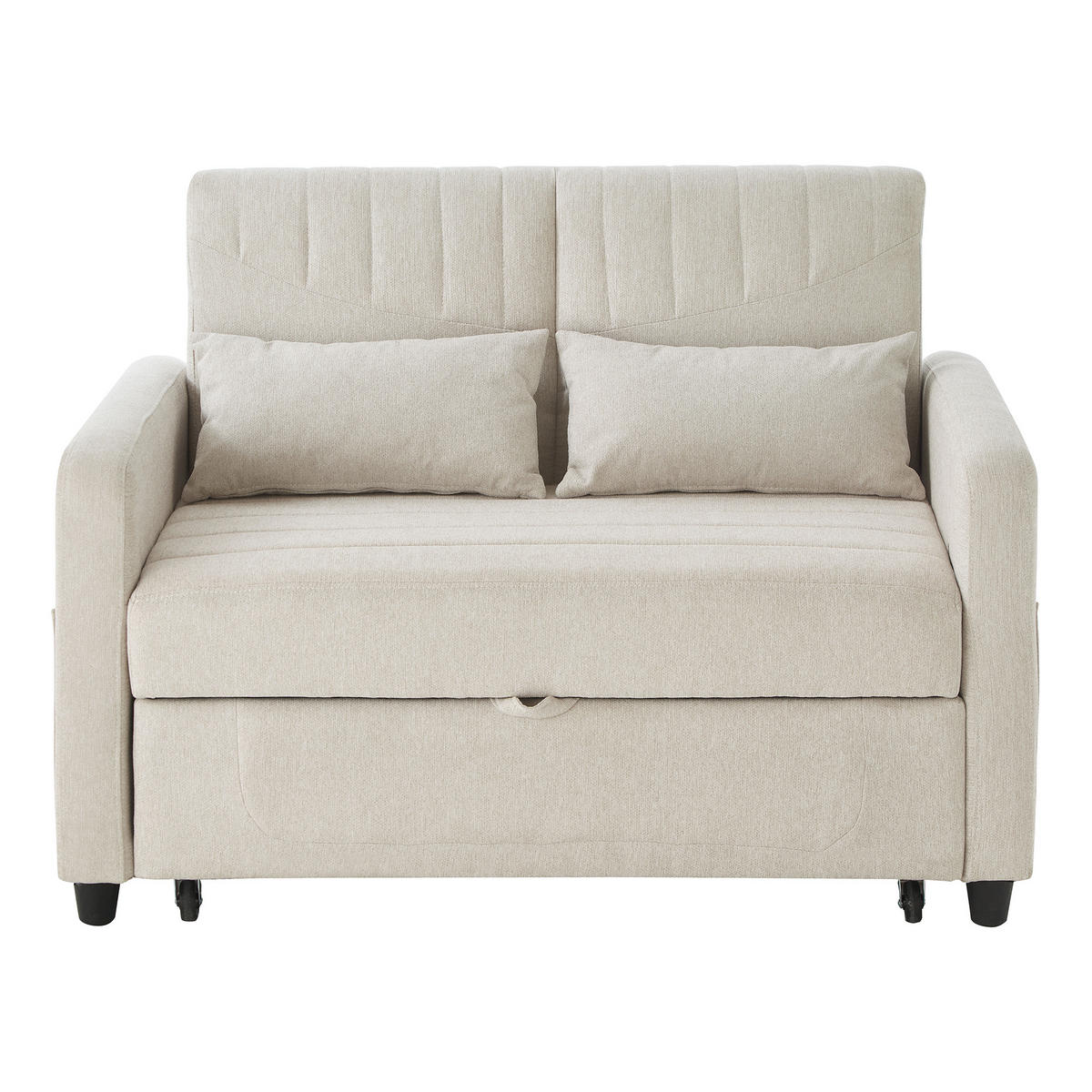 SOFA mit Schlaffunktion Zweisitzer Ausziehbar mit 3-stufig verstellbarer Rückenlehne PU Antik Schwarz 156/100 cm - Beige, Kunststoff (114/82.5/77cm) - OKWISH