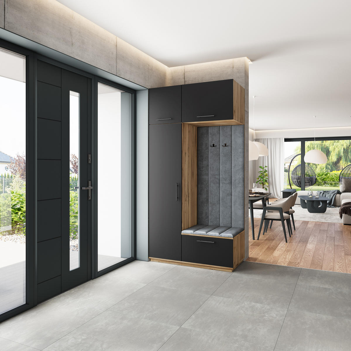 GARDEROBENSCHRANK REMA 120/240/60 cm Modern Garderobe-Set Eiche Wotan - Eiche Wotan/Schwarz, Holzwerkstoff (120/240/60cm) - MASSENO