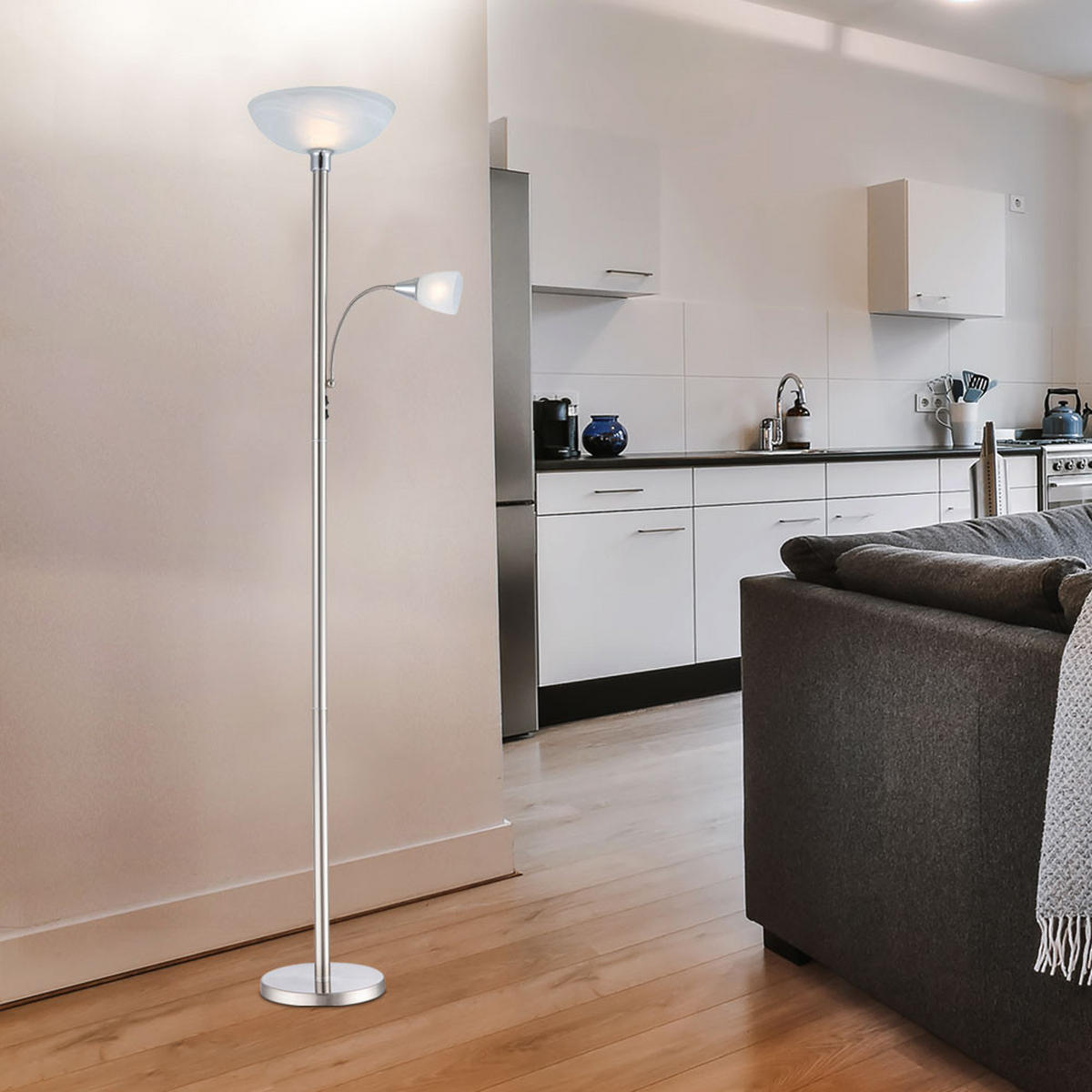LED STEHLEUCHTE BLADE Silber - Silberfarben, Glas (30/11.2/178cm) - Globo Lighting
