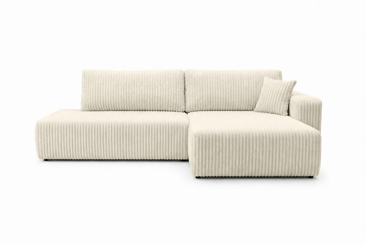 ECKSOFA Mit Schlaffunktion Und Bettkasten, Cordstoff Tilia, Ecru, Rechts, OPEN XL - Ecru, Holz (262/145cm) - Kaiser Möbel