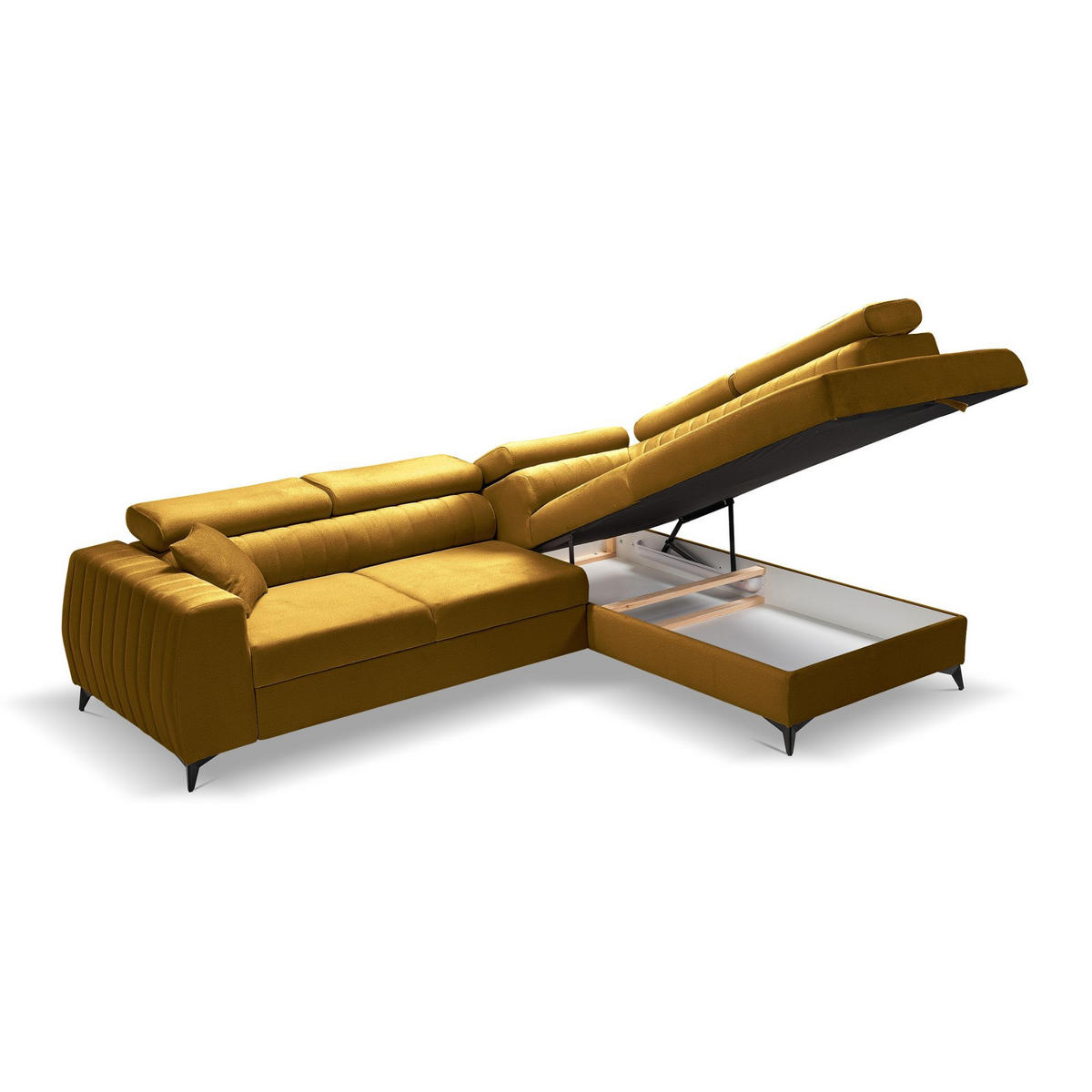 ECKSOFA PIERO L Rechts mit Schlaffunktion 195x125 Velours Gold - Goldfarben/Schwarz, Holz/Textil (203/268cm) - Muffo
