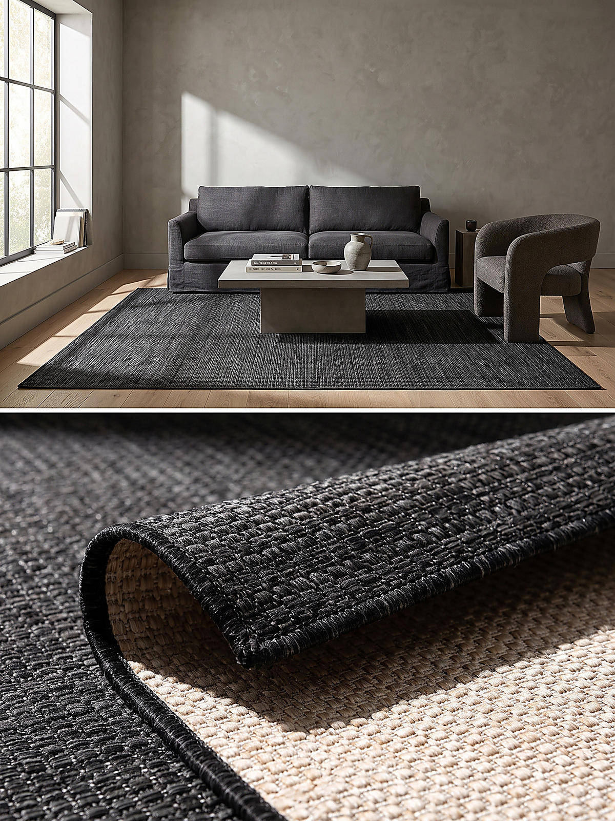 TEPPICH Flachgewebe, Outdoor, Fußbodenheizung-geeignet, VIGOLENO in Anthrazit, 280 x 370 cm - Anthrazit, Textil (280/370cm) - KADIMA DESIGN