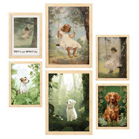 POSTER Set Mit 6 Waldspiel A3 & A4 Rahmen Aus Hellem Holz - Beige, Papier (29/3cm) - Nacnic