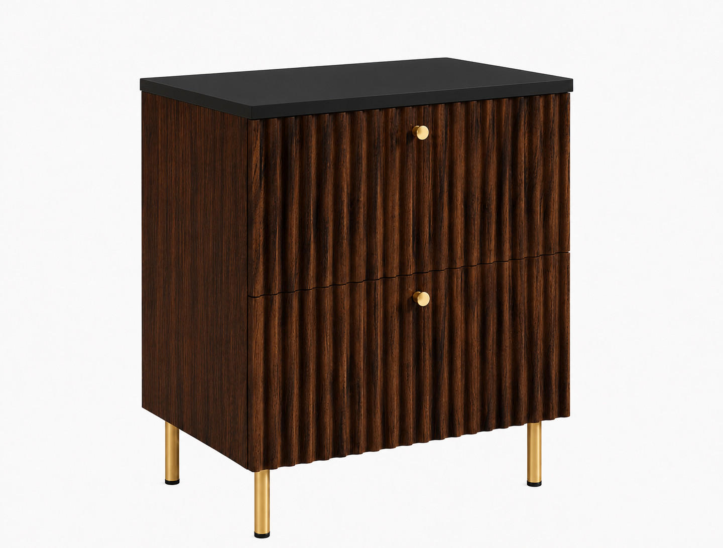 BADEZIMMERSCHRANK: Nusseiche / Platte Schwarz / Griffe Gold / Beine Gold, 60 x 44,4 x 73,6 cm - Eichefarben/Goldfarben, Holzwerkstoff (60/73.6/44.4cm) - 3XE LIVING