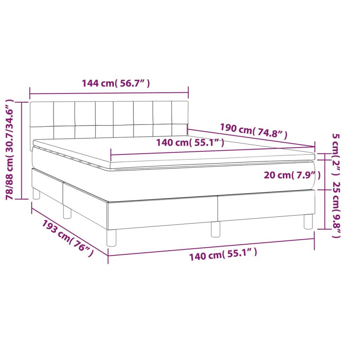 BOXSPRINGBETT mit Matratze und LED, 78/88 cm Kopfteil, 140/190 cm aus Samt, in Dunkelgrau - Dunkelgrau, Holz/Textil - vidaXL