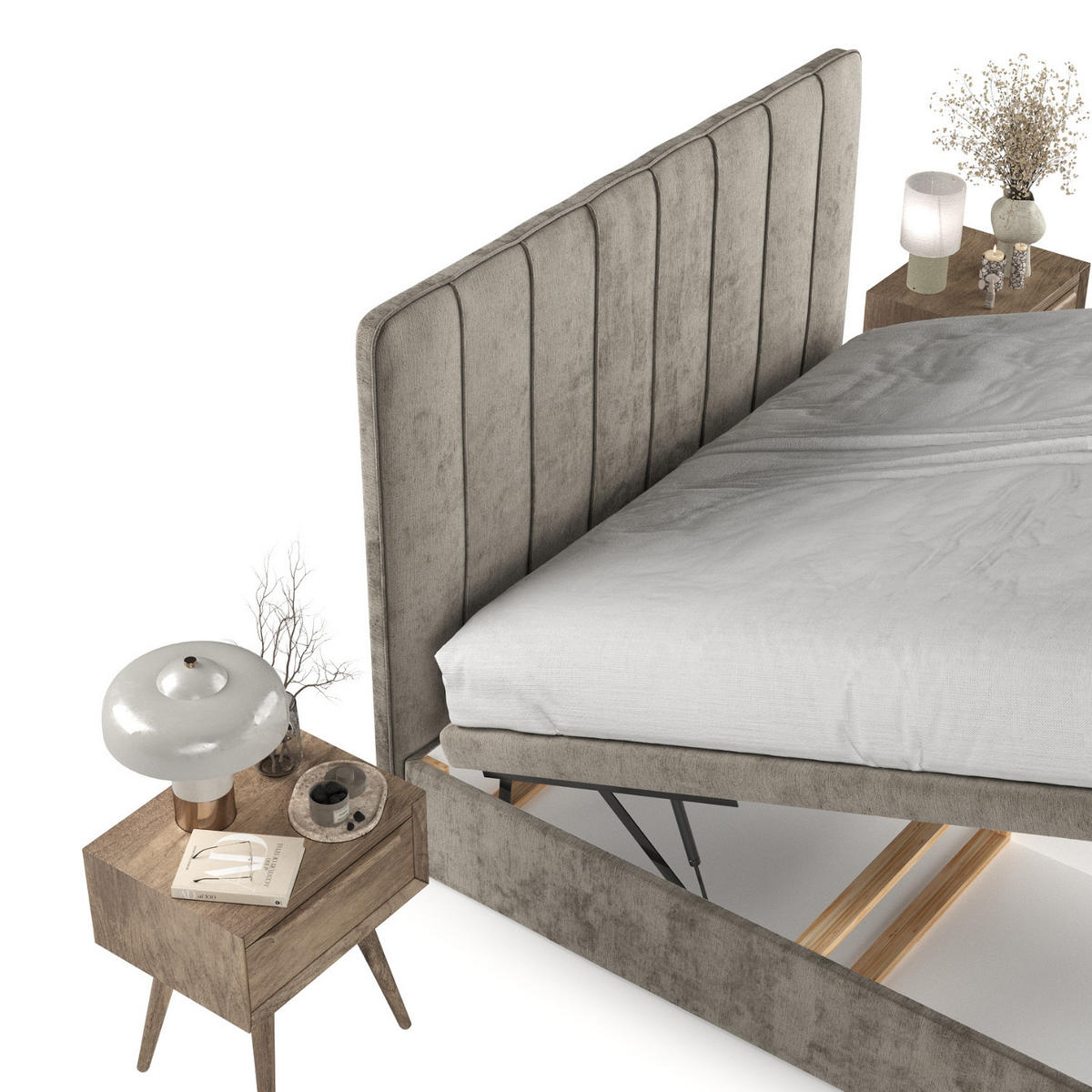 POLSTERBETT Vienna mit Stauraum 140/200 cm Beige im Lotta Stoff - Beige/Schwarz, Holz/Holzwerkstoff (140/200cm) - AltaBeds
