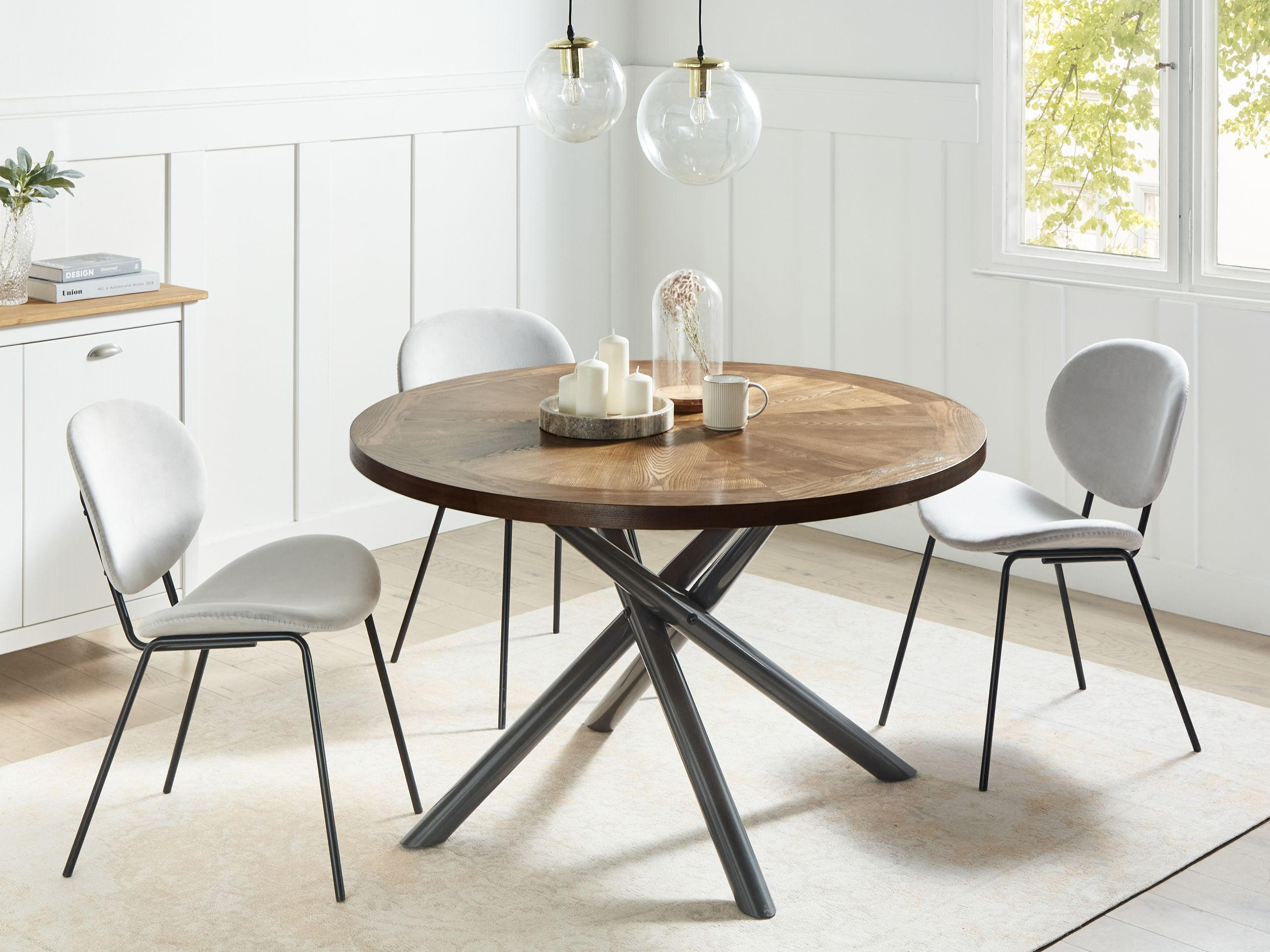 ESSTISCH 120/120 cm Dunkler Holzfarbton/Grau Lorenzo - Dunkelbraun/Grau, Holzwerkstoff (120/120/75cm) - Beliani