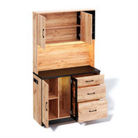 BUFFET 105/40/180 cm Neutral mit LED-Beleuchtung, verstellbaren Einlegeböden und 3 Schubladen - Naturfarben, Holz (105/180/40cm) - Oxeza