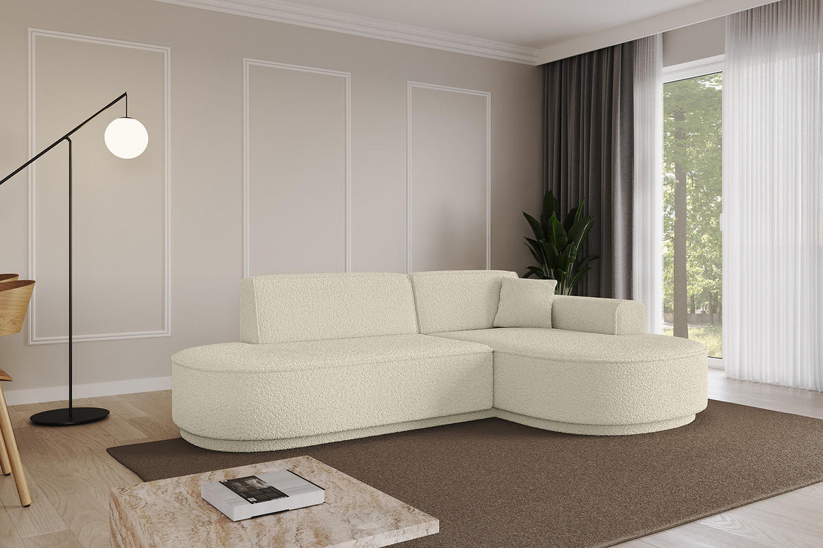 ECKSOFA Ottomane Rechts MARI-L1-v3 - 243x171x83 cm Beige Bouclé - Beige/Schwarz, Holzwerkstoff/Kunststoff (171/243cm) - ALTDECOR