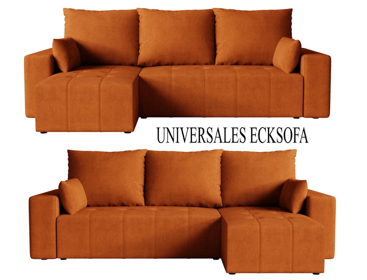 ECKSOFA Tico mit Bettkasten und Schlaffunktion, L-Form/XL-Form, Velourstoff, Universal - Rostfarben, Holzwerkstoff (246/145cm) - 4ALL HOME