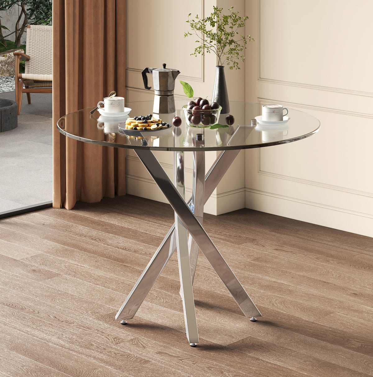 ESSTISCH aus Glas 80x80x75 cm Silber für 2-4 Personen mit gehärteter Glasplatte und Kreuzgestell - Silberfarben, Glas (80/80/75cm) - Modfu