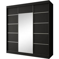 SCHWEBETÜRENSCHRANK Monica 200/215/61 3-türig schwarz+silber mit Spiegel - Silberfarben/Schwarz, Holzwerkstoff (200/215/61cm) - Beautysofa