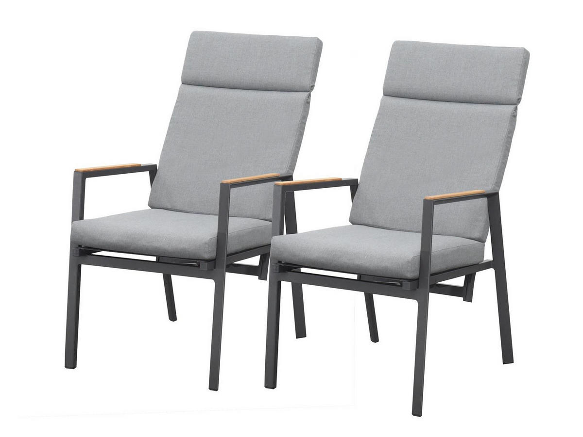 GARTENSTUHL Brisbane 2er-Set Anthrazit Aluminium stapelbar Hochlehner verstellbare Lehne - Grau, Kunststoff (57/111/63cm) - Green Spirit