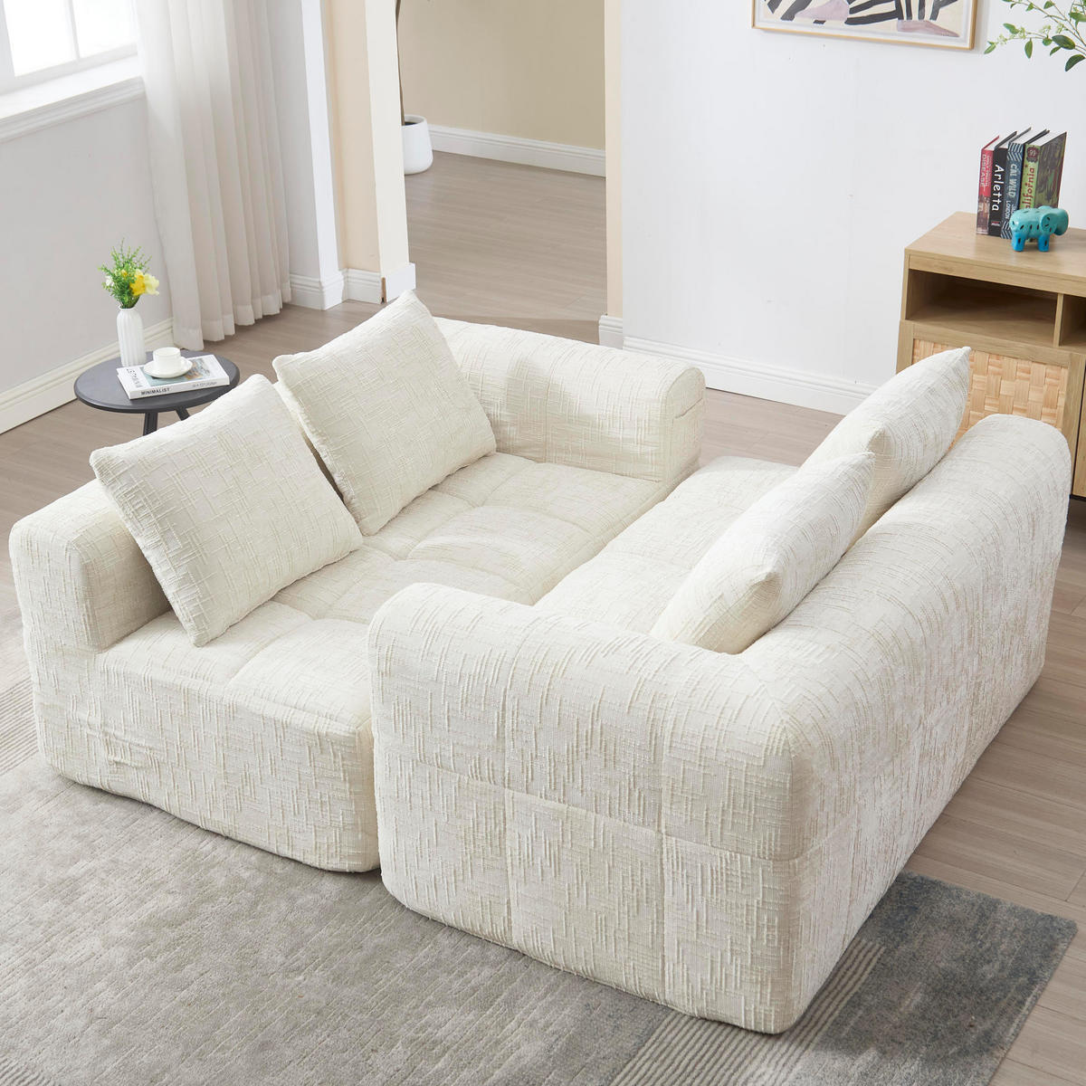 SOFA mit Seitentaschen ca. 158 x 90 cm Chenille Beige - Beige, Kunststoff (158/60/90cm) - Meubliv