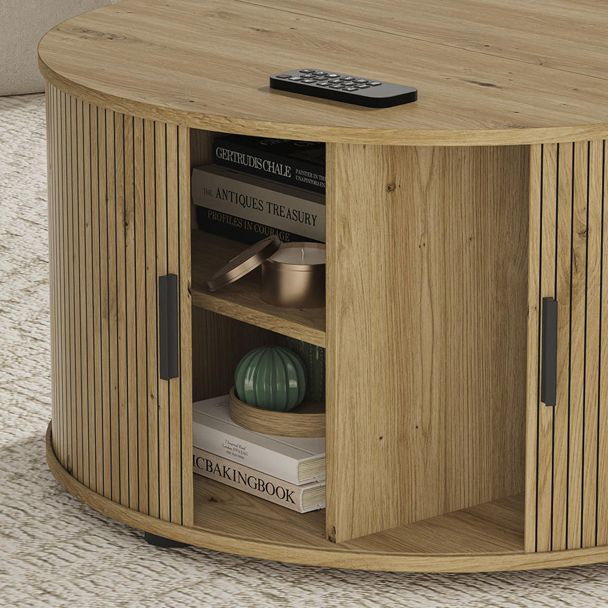COUCHTISCH Selva Eiche 80 x 80 cm mit Schiebtür - Eichefarben, Holzwerkstoff (80/80/45cm) - Vicco