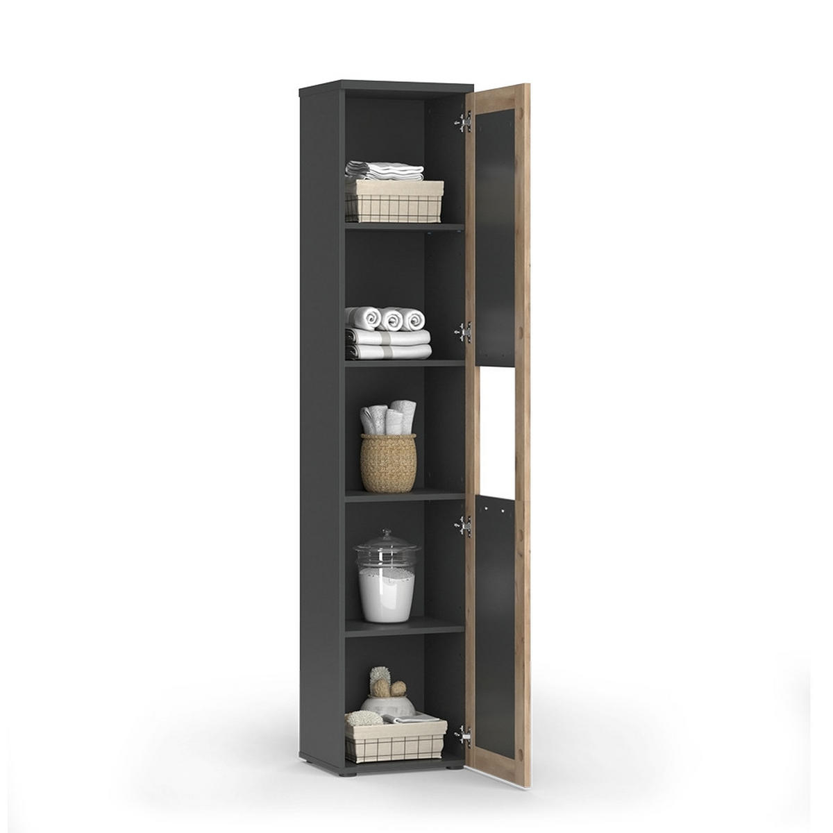 HOCHSCHRANK Niko Anthrazit/Viking Oak 40 x 194.3 cm - Anthrazit, Holzwerkstoff (40/194.3/34.3cm) - Vicco
