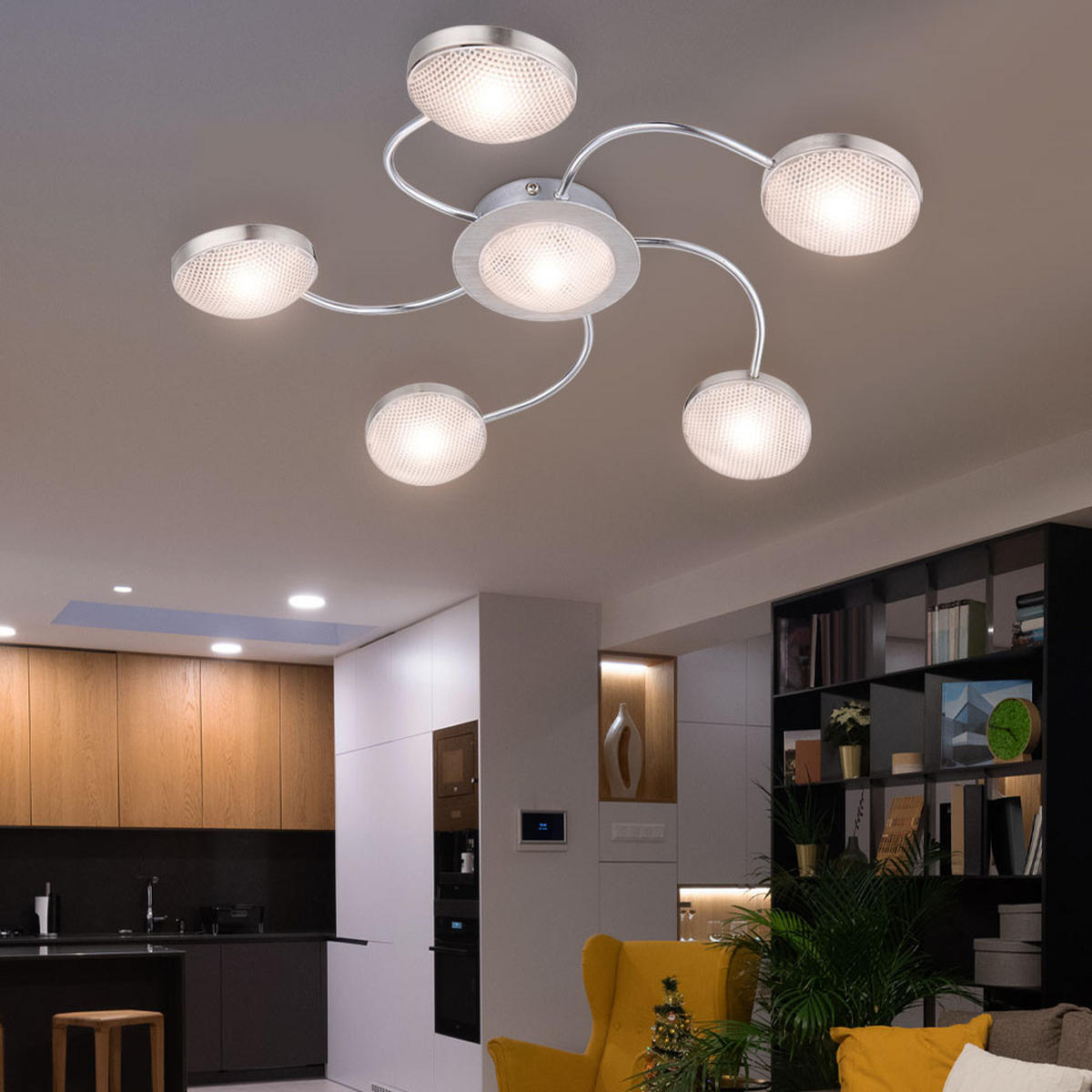 LED DECKENLEUCHTE TINA Nickel Matt Silber - Silberfarben, Metall (43/43/6cm) - Globo Lighting