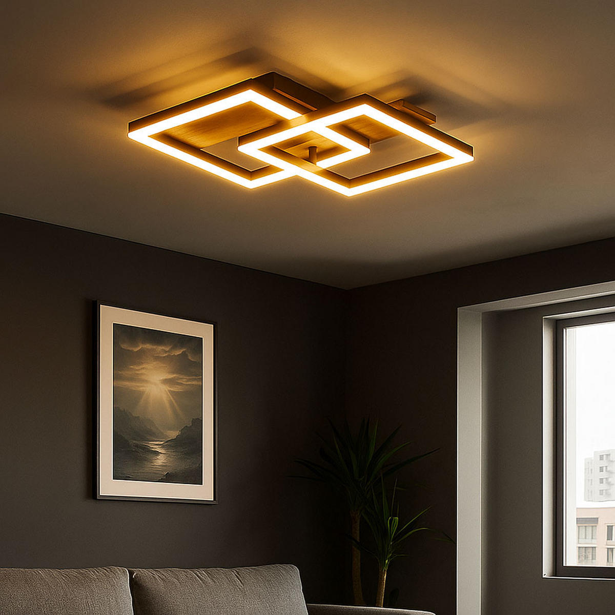 LED DECKENLEUCHTE Holzoptik Weiß - Weiß, Metall (44/33/8.5cm) - Globo Lighting