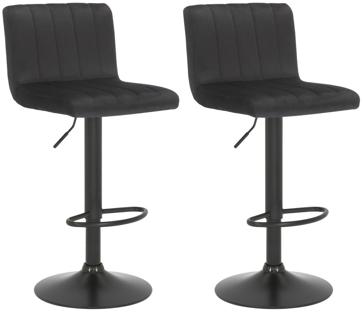 BARHOCKER 2er Set Samt schwarz - Schwarz, Textil/Metall (41/87/49cm) - CLP