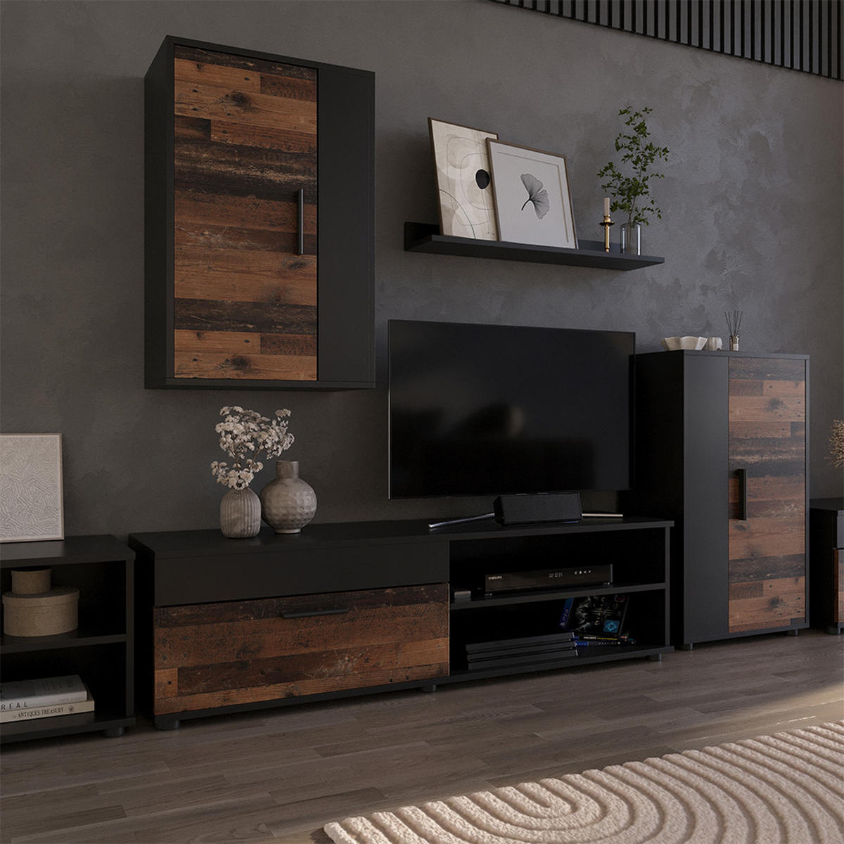 NÁSTĚNNÁ SKŘÍŇKA Berno Černá/starý styl - černá/hnědá, kompozitní dřevo (139.8/38.9/35.3cm) - Vicco