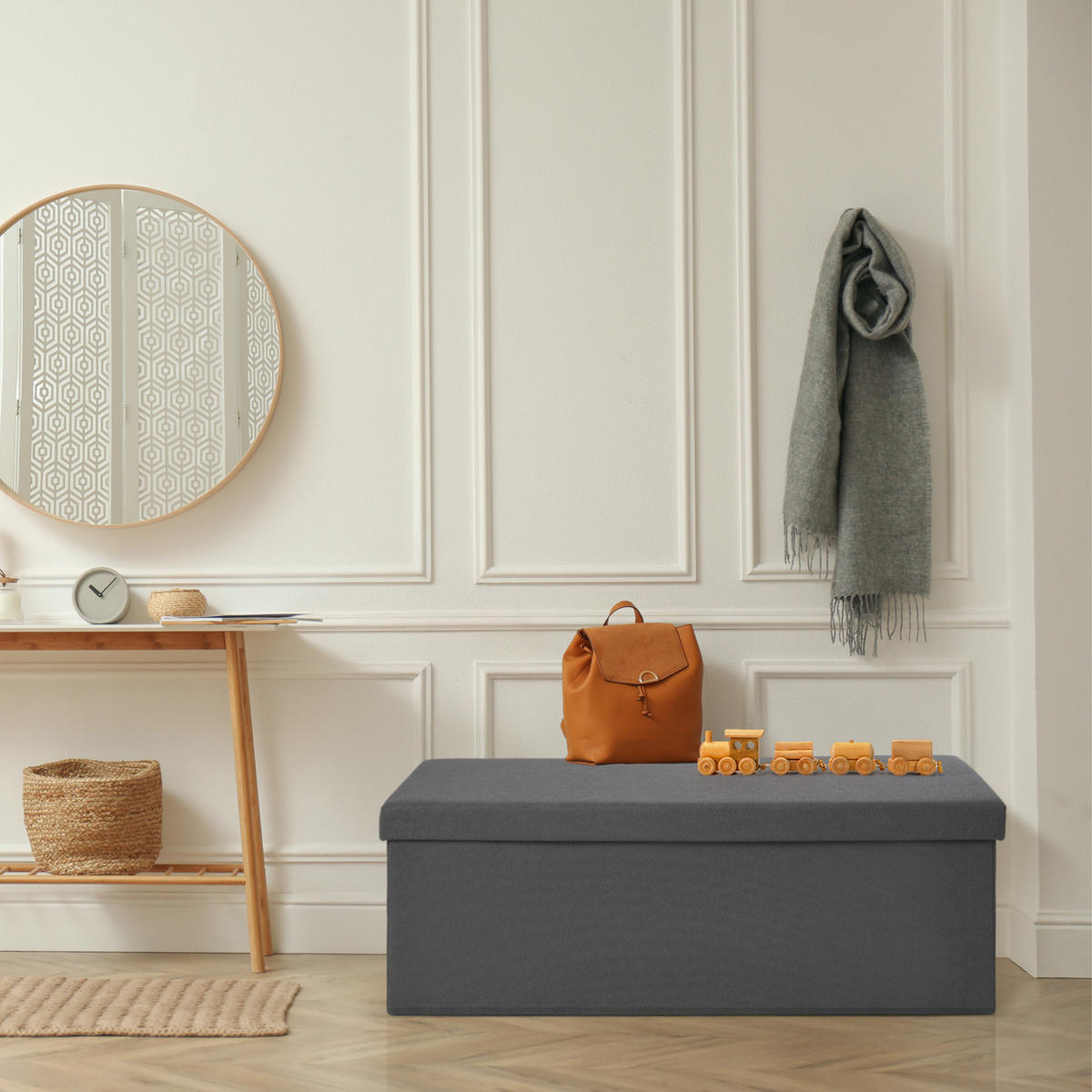SITZBANK 110/38/38 cm, faltbar, Dunkelgrau - Dunkelgrau, Kunststoff (38/38/110cm) - Laleni