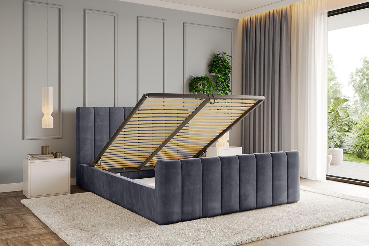 POLSTERBETT mit Bettkasten, Fußteil und Lattenrost, Boxbett mit Matratze H3/H4 - STERA-Z 140x200 Dunkelgrau - Dunkelgrau, Holzwerkstoff/Textil (140/200cm) - ALTDECOR