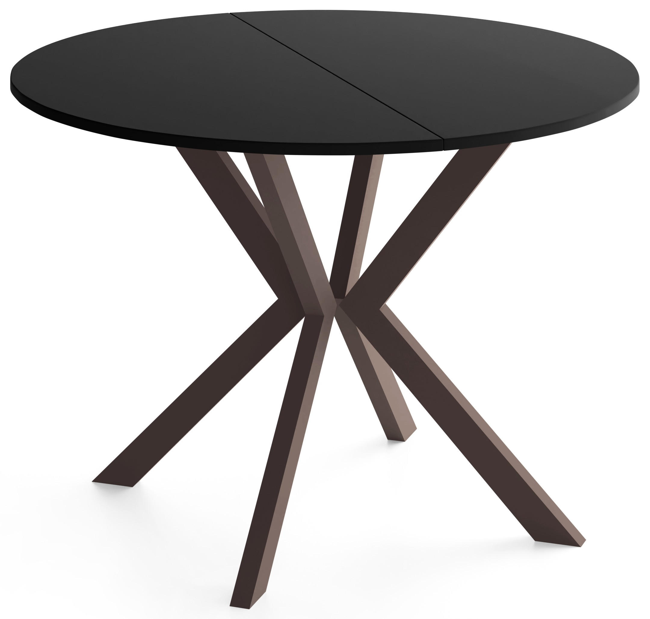 ESSTISCH Valio rund oval ausziehbar verlängerbar mit braunen Metallbeinen, Schwarz 100-140/100/76 cm - Schwarz/Braun, Holzwerkstoff/Metall (100/140/76cm) - WFL GROUP