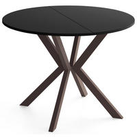 ESSTISCH Valio rund oval ausziehbar verlängerbar mit braunen Metallbeinen, Schwarz 100-140/100/76 cm - Schwarz/Braun, Holzwerkstoff/Metall (100/140/76cm) - WFL GROUP