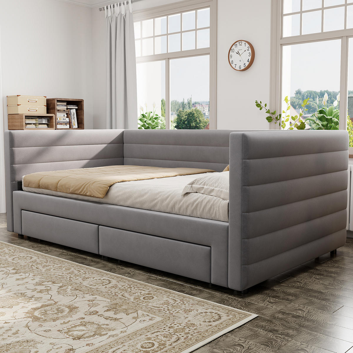 POLSTERBETT 90/190 cm Grau 3-in-1 Polsterschlafsofa mit Stauraumschubladen mit Lattenrost - Grau, Textil (90/190cm) - OKWISH