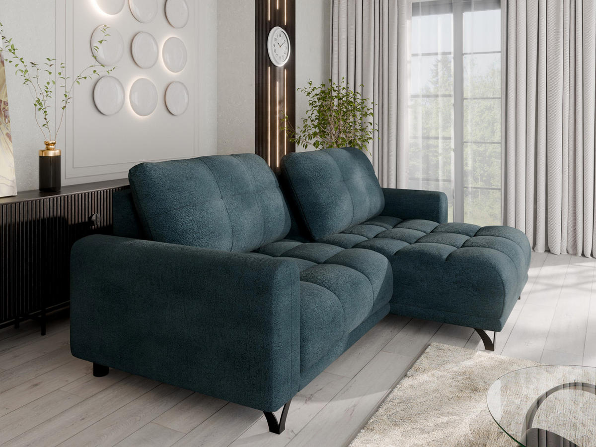 ECKSOFA Ferrino L-Form, Recamiere beidseitig montierbar, Midnight Blue - Dunkelblau, Holz (174/234cm) - Panda Möbel