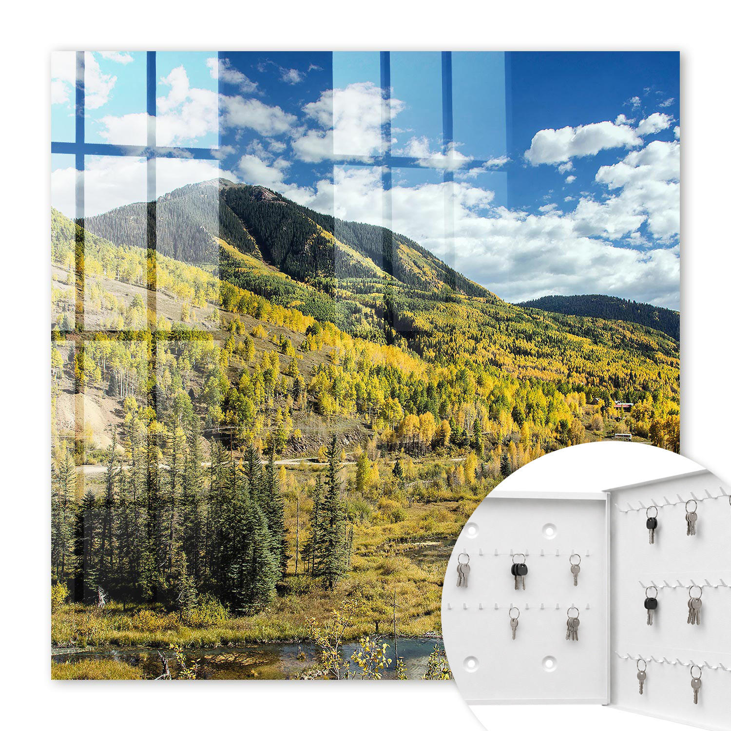 SCHLÜSSELBOX Weiß 30x30 cm – Türöffnung nach rechts - Herbstlandschaft - Grün, Metall (30/30/5cm) - TULUP