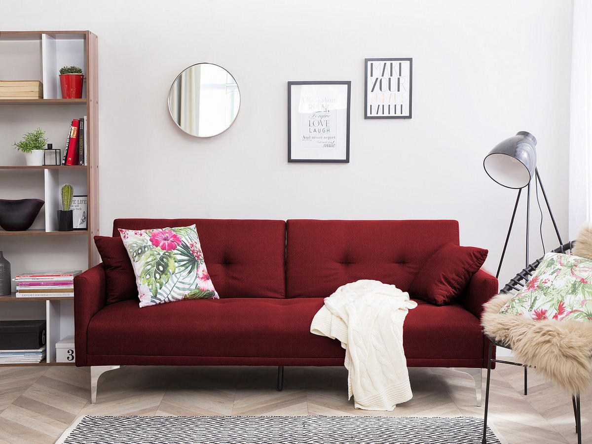 3-SITZER-SCHLAFSOFA Polyester Rot Lucan - Dunkelrot, Textil (190/75/90cm) - Beliani