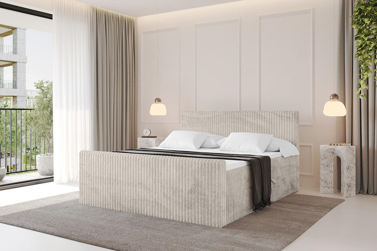BOXBETT mit Matratze H3 und Lattenrost - TOLO-Z - 120x200 Cord - Creme - Creme, Holzwerkstoff (120/200cm) - ALTDECOR